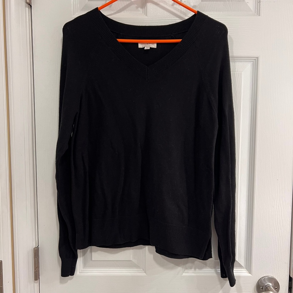 Lucky Brand Black V Neck Long‎ Sleeve Sweater Knit Top